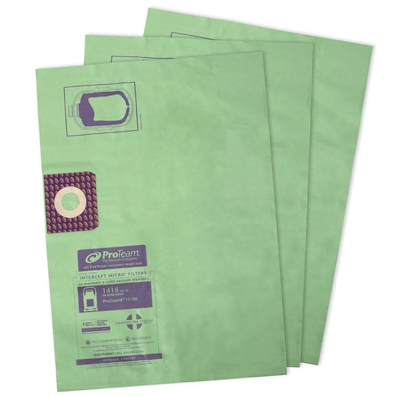 ProTeam ProGuard Intercept Micro Filter Bags, 80-Quart, Green, Pack Of 3 Bags