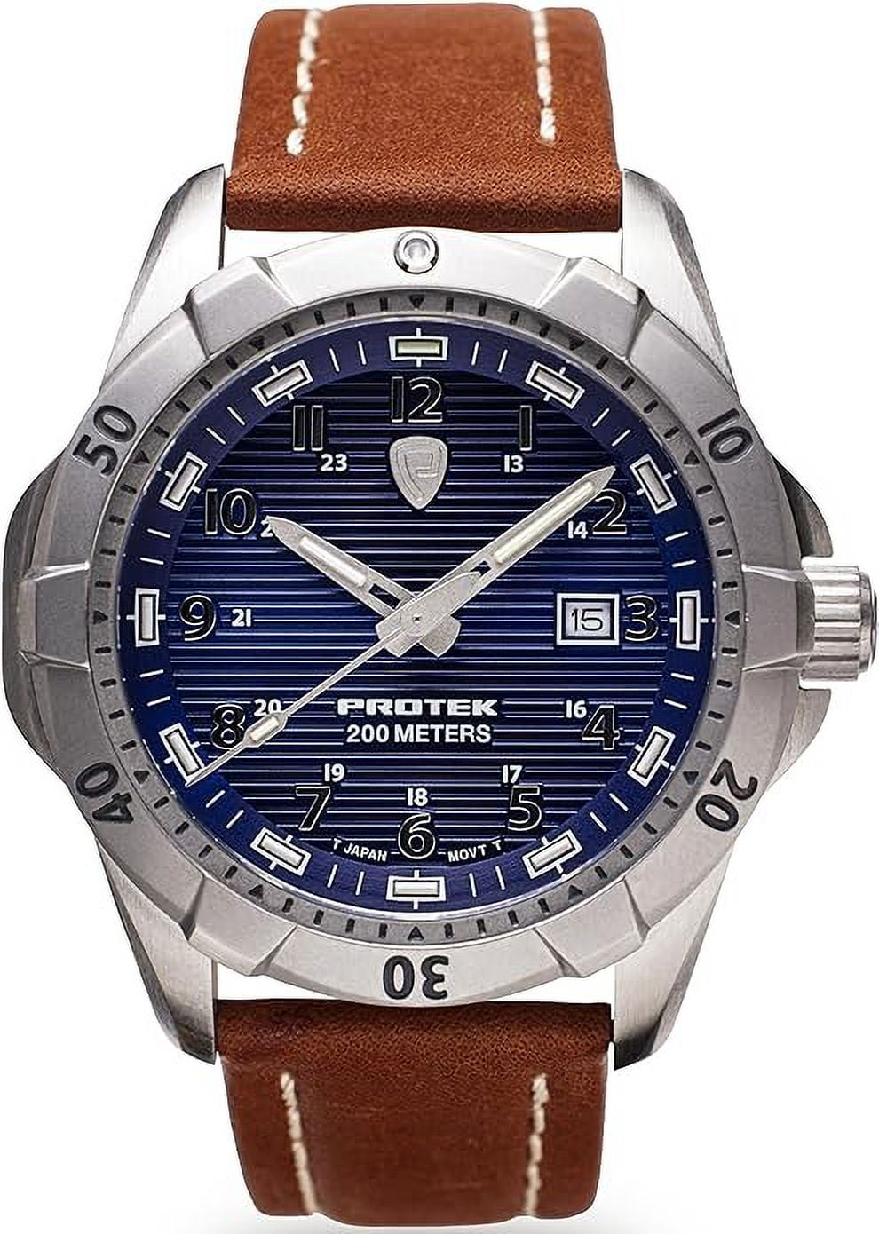 ProTek Dive Series 2003 Watch Stainless Case Blue Dial Dark Tan Strap