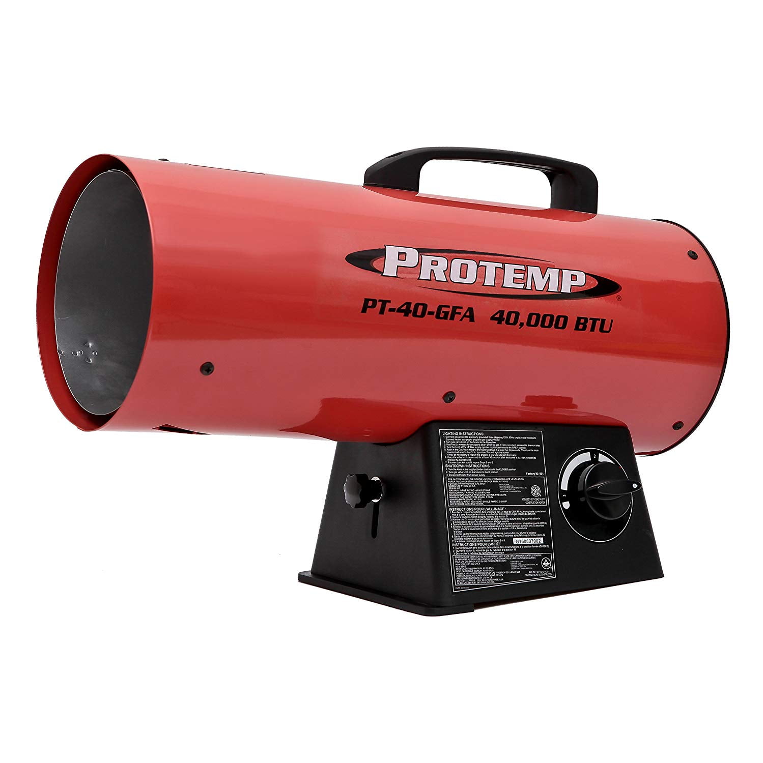 ProTemp PT-40-GFA 40,000 BTU Propane Powered Forced Air Torpedo Heater, Red  - Walmart.com
