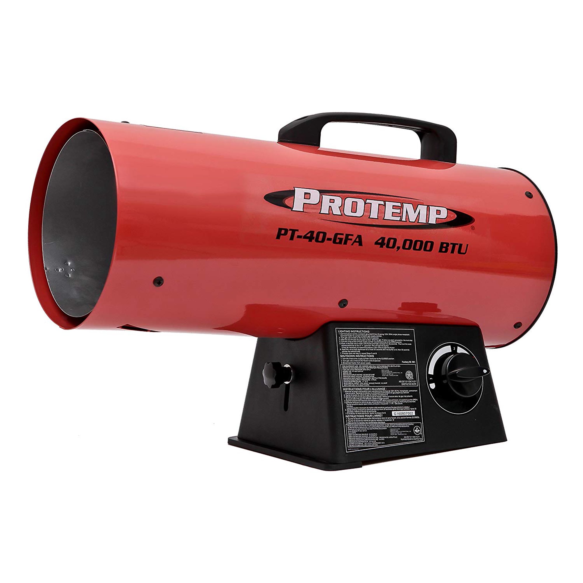 ProTemp PT-40-GFA 40,000 BTU Propane Powered Forced Air Torpedo Heater, Red  - Walmart.com