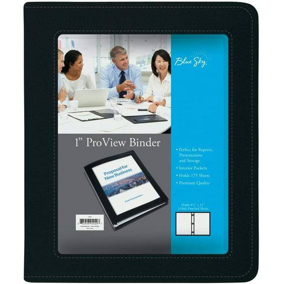 ProView Legacy Black 3 Ring Binder, Letter Size, 1", Textured Faux Leather Cover, Built-in Pockets, Holds 175 Sheets (94029)