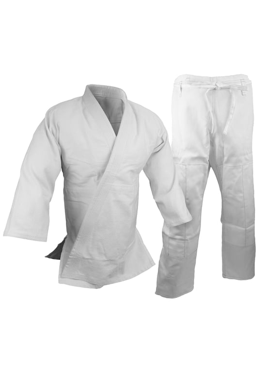 Judo Gi Uniform Single Weave Kimono, 100% Cotton, White, Athletic Uniform Set (Men's)