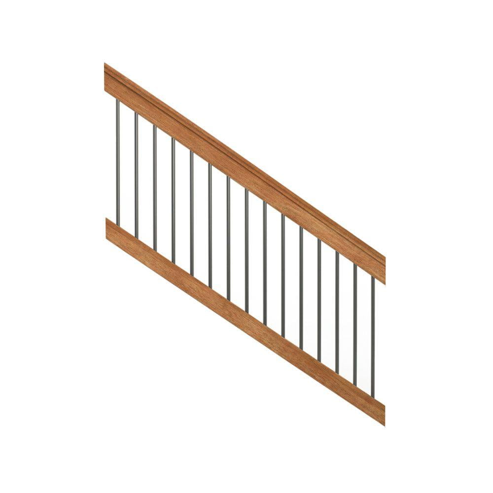 6 ft Cedar-Tone Wood Stair Railing Kit with Black Metal Balusters