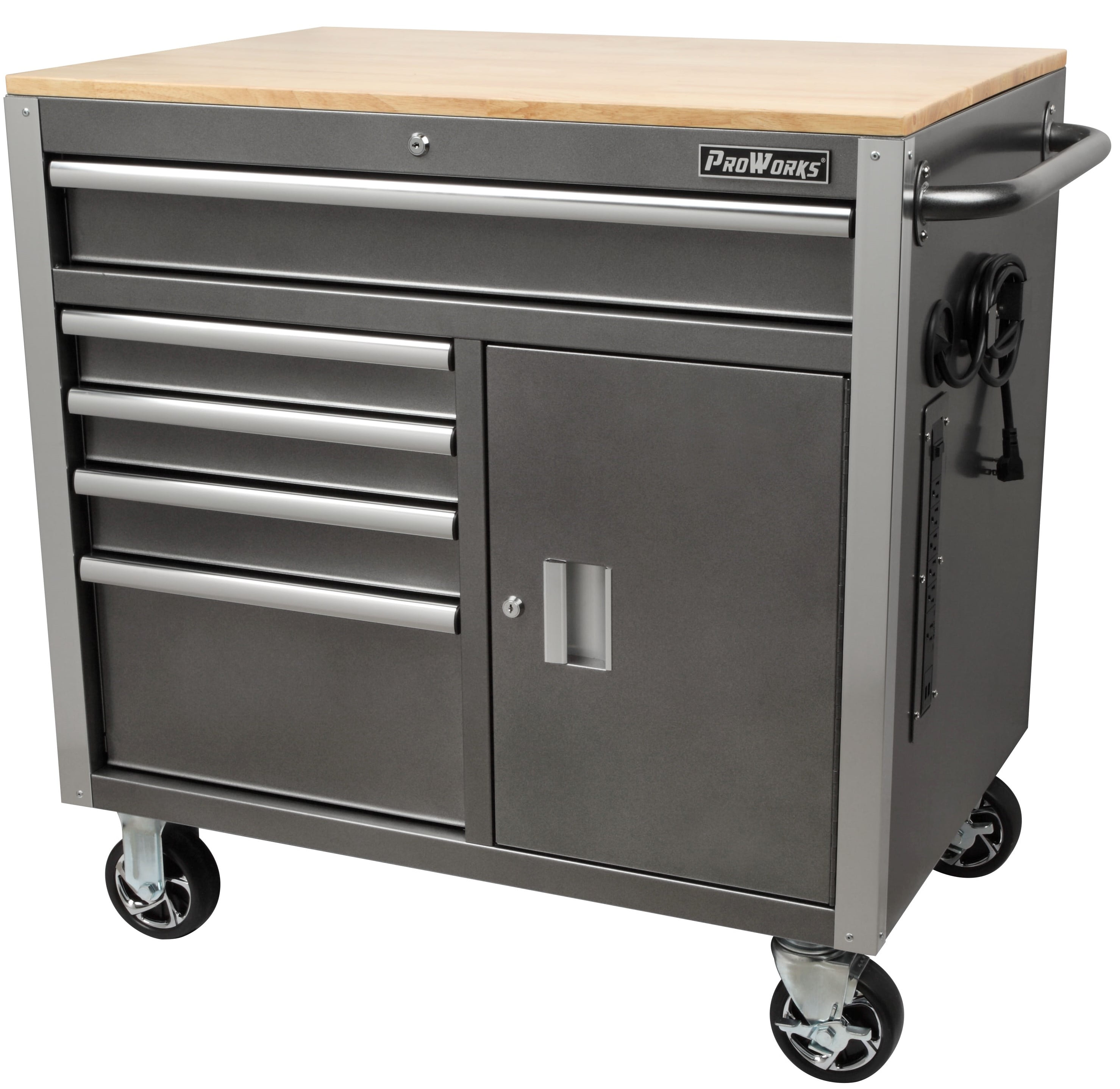 ProWorks 36 Inch W x 24.5 Inch D 5 Drawer 1 Door Mobile Tool