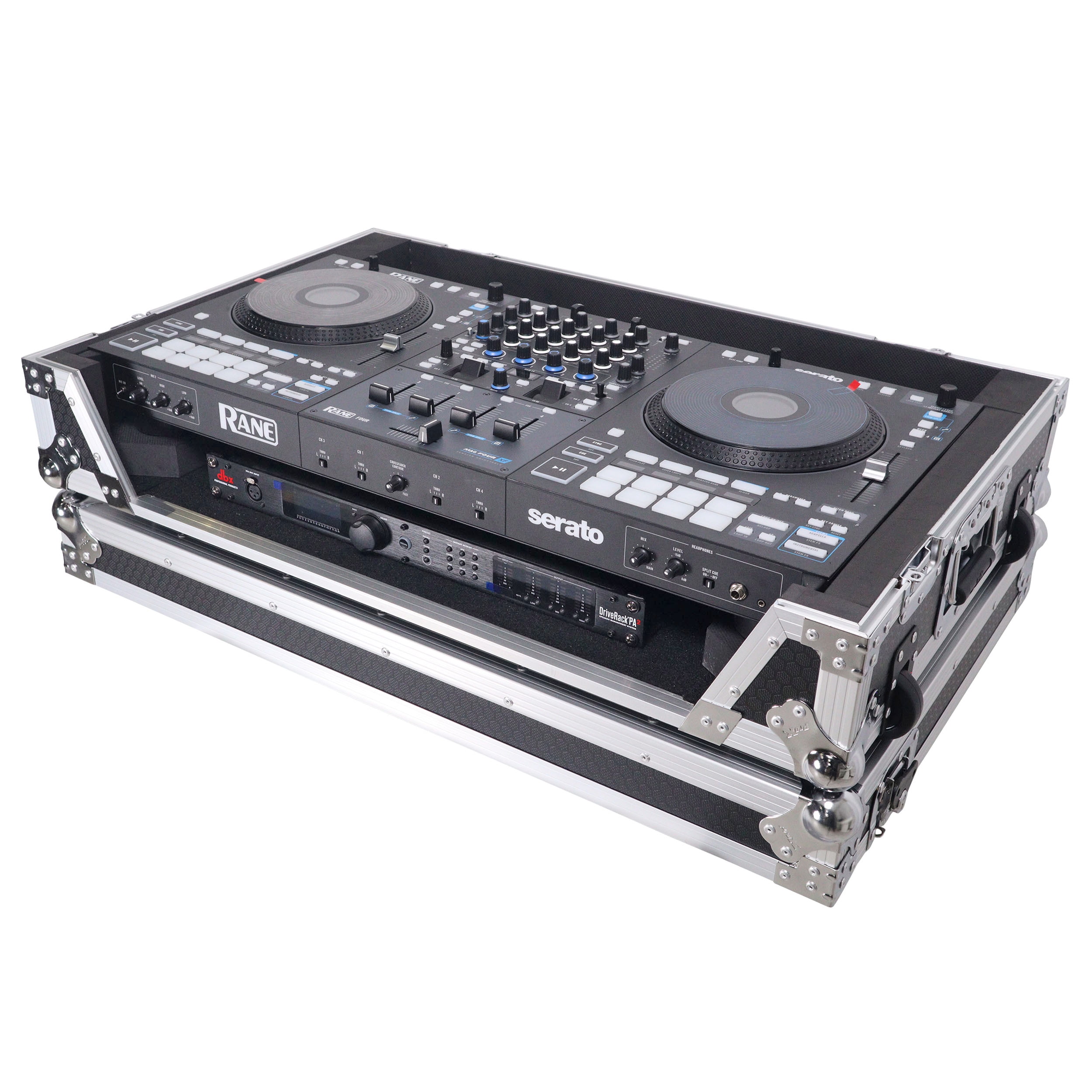 ProX ATA Flight Style Road Case For RANE Four DJ Controller with 1U Rack Space & Wheels Black