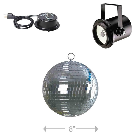 ProX MB-8 8" Mirror Ball ABS with Mirror Ball Mounting Motor & 30W Pinspot Lighting Fixture Package
