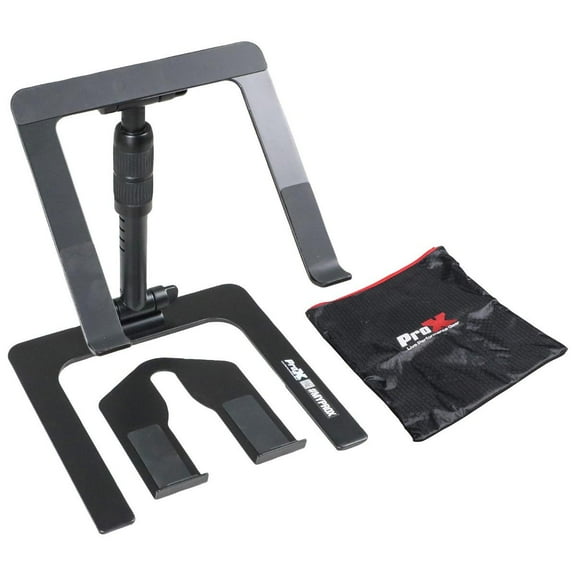 ProX T-LPS900BLK Ibis Folding DJ Laptop Stand with Adjustable Height Accessory Tray and Carrying Bag in Black