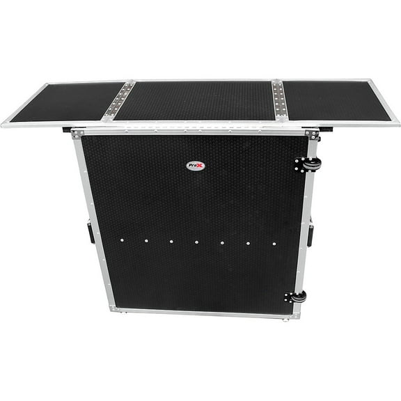 ProX XS-DJSTNBL Transformer Series DJ Folding Workstation Table - Fold Away W-Wheels | Black on Black