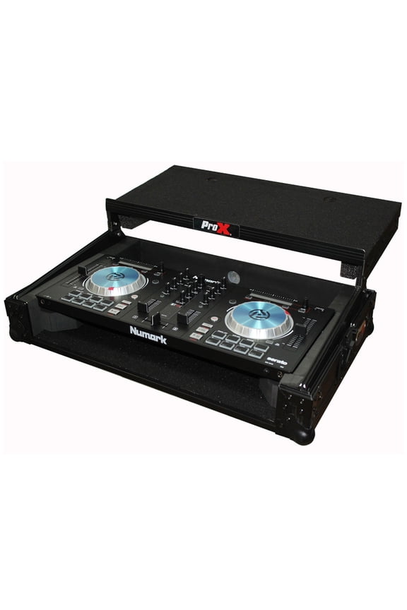 ProX X-MXTPRO3LT ATA-300 Style Road Case with Sliding Laptop Shelf for Numark Mixtrack 3/Pro 3/Platinum Digital DJ Controller, Black on Black