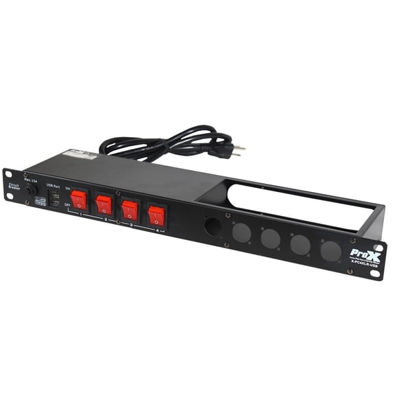 1U 15Amp Circuit 4CH Switch Panel W-2 USB and 5 Punched XLR Space