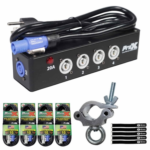 ProX X-PWCX4 BOX Power Center 4-Way PowerCon Compatible Splitter with Clamp & Power Cord Package