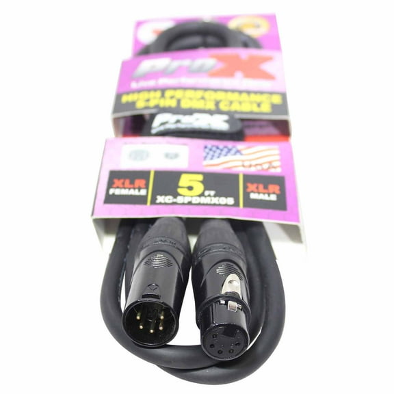 ProX XC-5PDMX05, DMX XLR5-M to XLR5-F High Performance Data Cable - 5 Feet