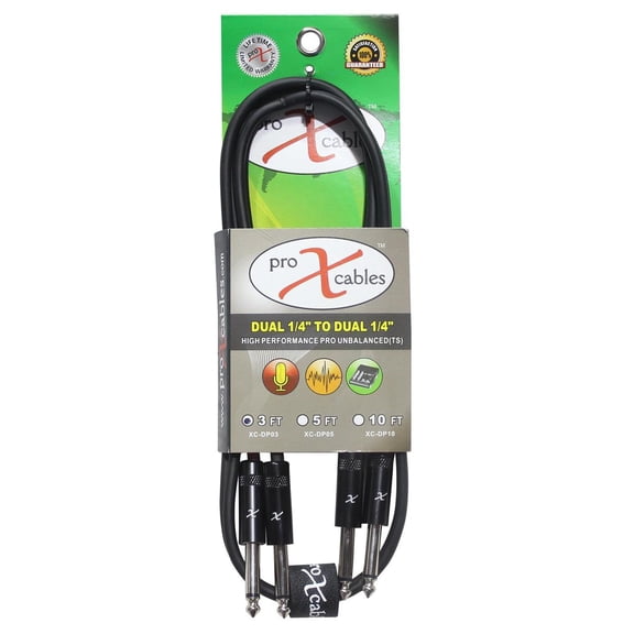 ProX XC-DP03 3' Dual 1/4" TS-M to Dual 1/4" TS-M Unbalanced High Performance Audio Cable