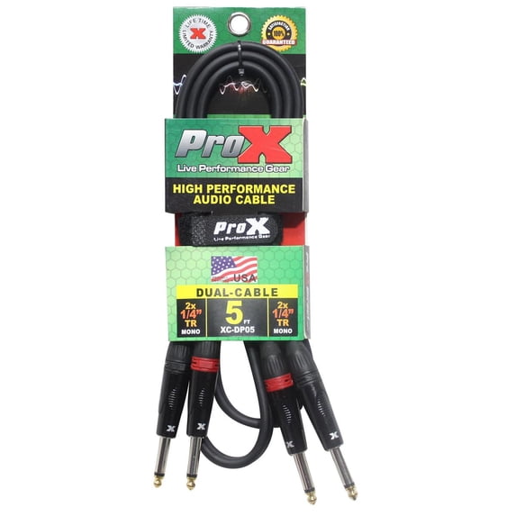 ProX XC-DP05 5' Dual 1/4" TS-M to Dual 1/4" TS-M Unbalanced High Performance Audio Cable