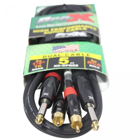 ProX XC-DPR05 5' Ft. High Performance 1/4 Male TS to Dual RCA Male Unbalanced Audio Cable