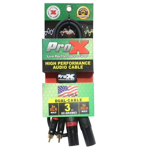 ProX XC-DRXM03 3' Dual RCA-M to Dual XLR3-M Unbalanced High Performance Audio Cable