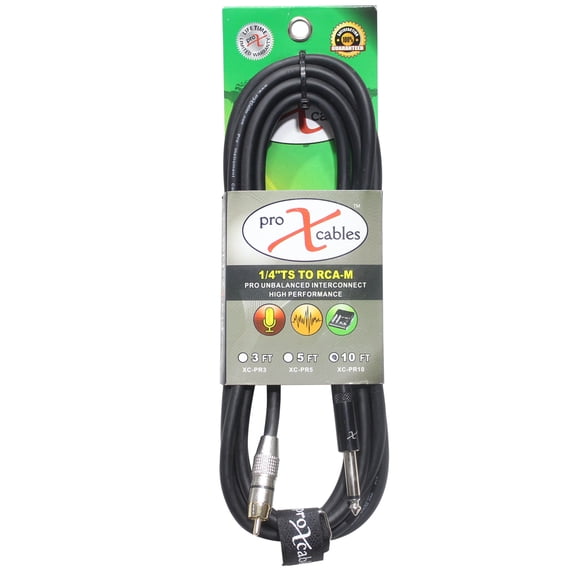 ProX XC-PR10 10' RCA Male to 1/4" TS Male Unbalanced High Performance Audio Cable