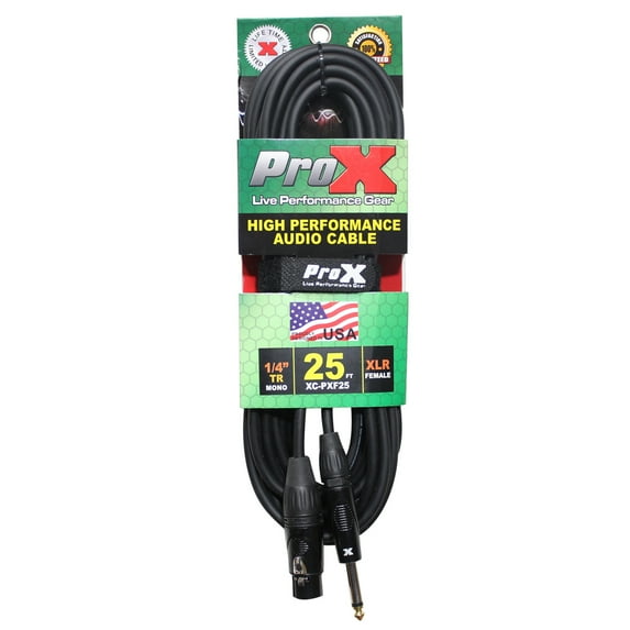 ProX XC-PXF25 25' 1/4" TS-M to XLR-F Unbalanced High Performance Audio Cable