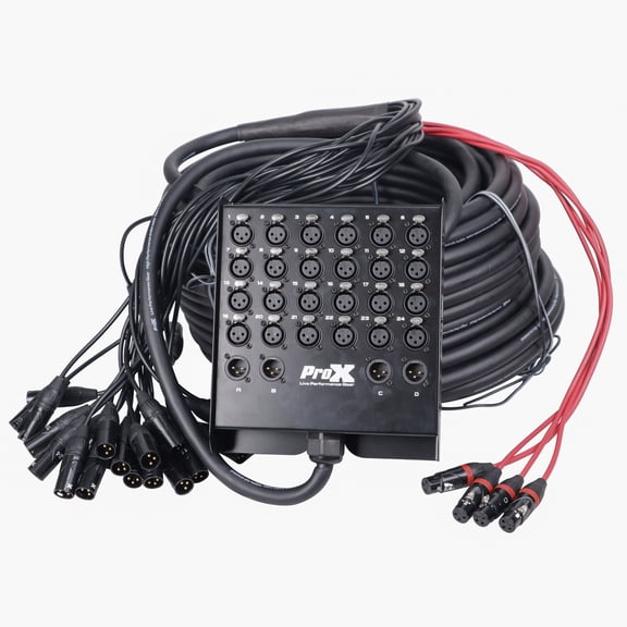 ProX XC-SB244XLR150 150' XLR Stage Extension Box w/24 XLR-F+4 XLR-M Snake Cable