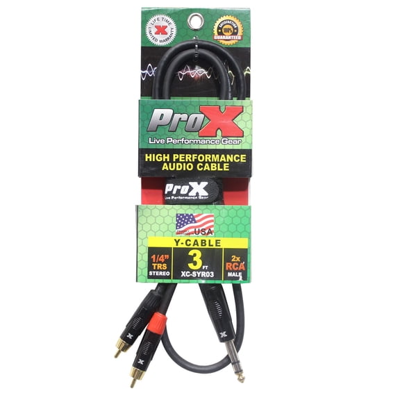 ProX XC-SYR03 3' 1/4" TRS-M Stereo to Dual RCA-M Unbalanced High Performance Audio Cable
