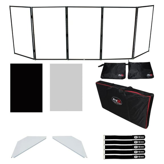 ProX XF-5X3048B Black Aluminum 5 Panel Scrim Facade Frontboard with White Aluminum Corner Shelves Package
