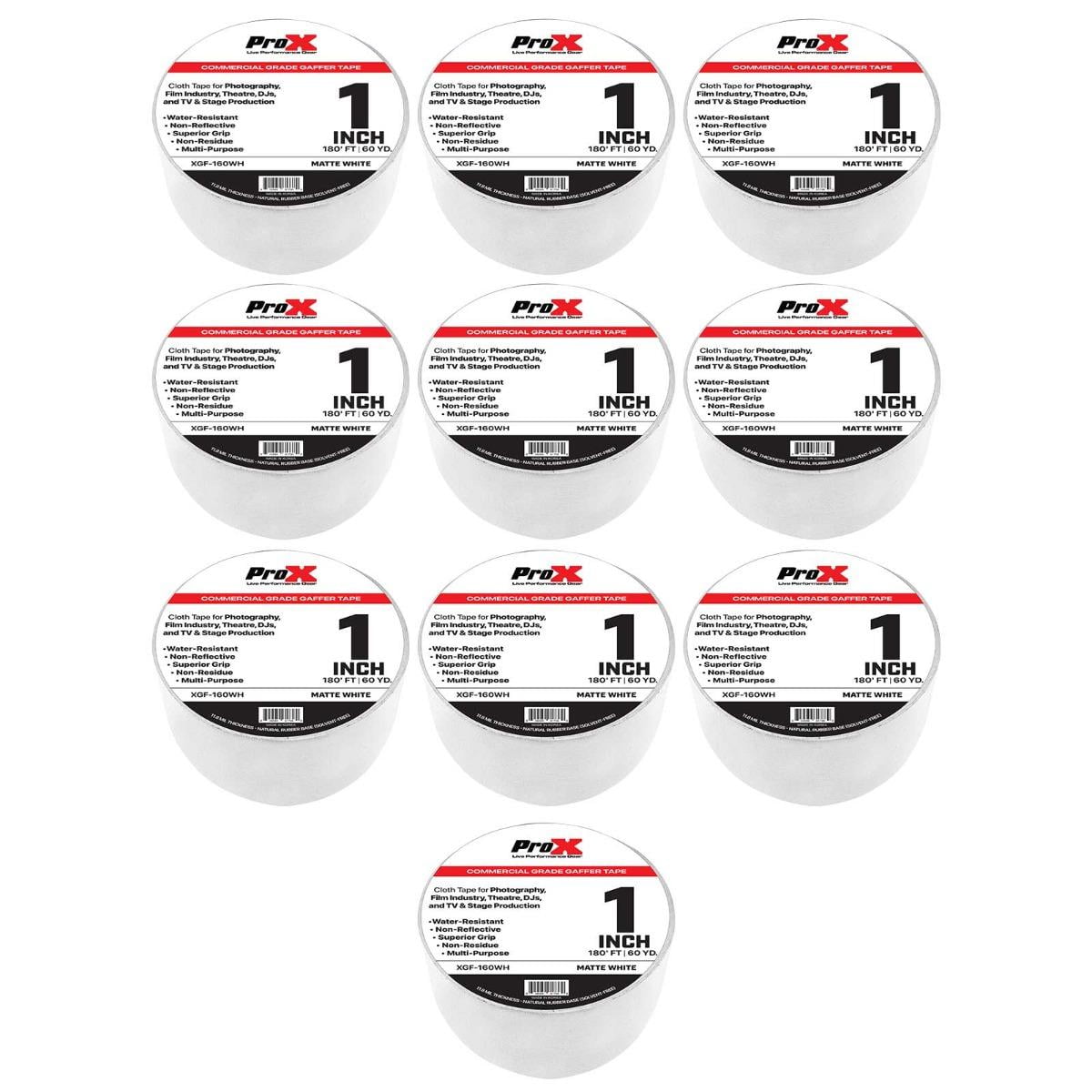ProX XGF-160WH 180FT 1" Commercial Grade Matte White Gaffer Tape 10 Package