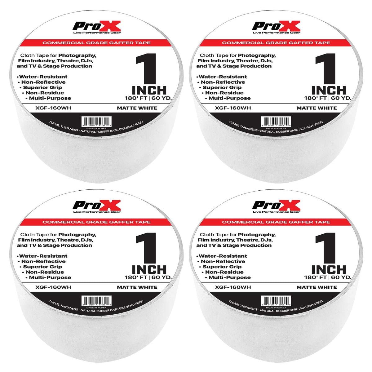 ProX XGF-160WH 180FT 1" Commercial Grade Matte White Gaffer Tape 4 Package