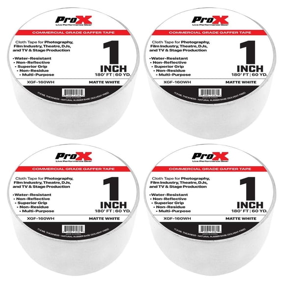 ProX XGF-160WH 180FT 1" Commercial Grade Matte White Gaffer Tape 4 Package