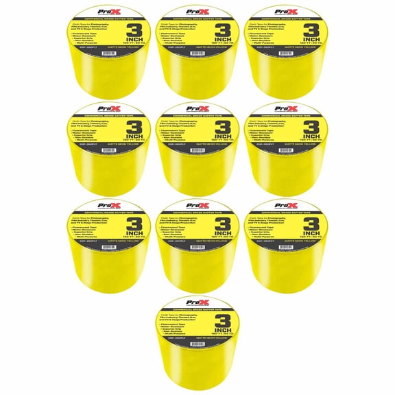 ProX XGF-360FLY 180FT 3" Commercial Grade Fluorescent Yellow Gaffer Tape 10 Package