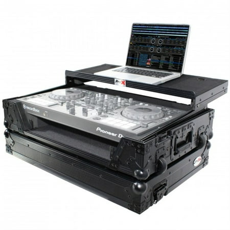 ProX XS-DDJ800 WLTBL Flight Case For Pioneer DDJ-800 Digital Controller W-Sliding Laptop Shelf and Wheels - Black on Black