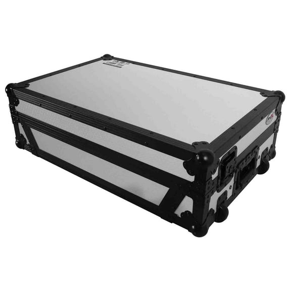 ProX XS-DDJFLX10WLTWH Flight Style Road Case for Pioneer DDJ-FLX10 DJ Controller with Laptop Shelf 1U Rack Space and Wheels - White Finish