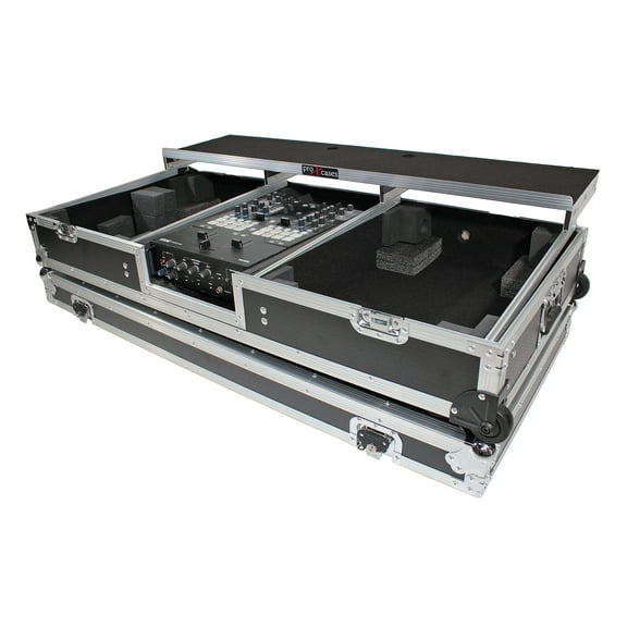 ProX XS-TMC1012WLTFBTL Dual Turntable in Battle Mode Case with Laptop Shelf, Silver on Black