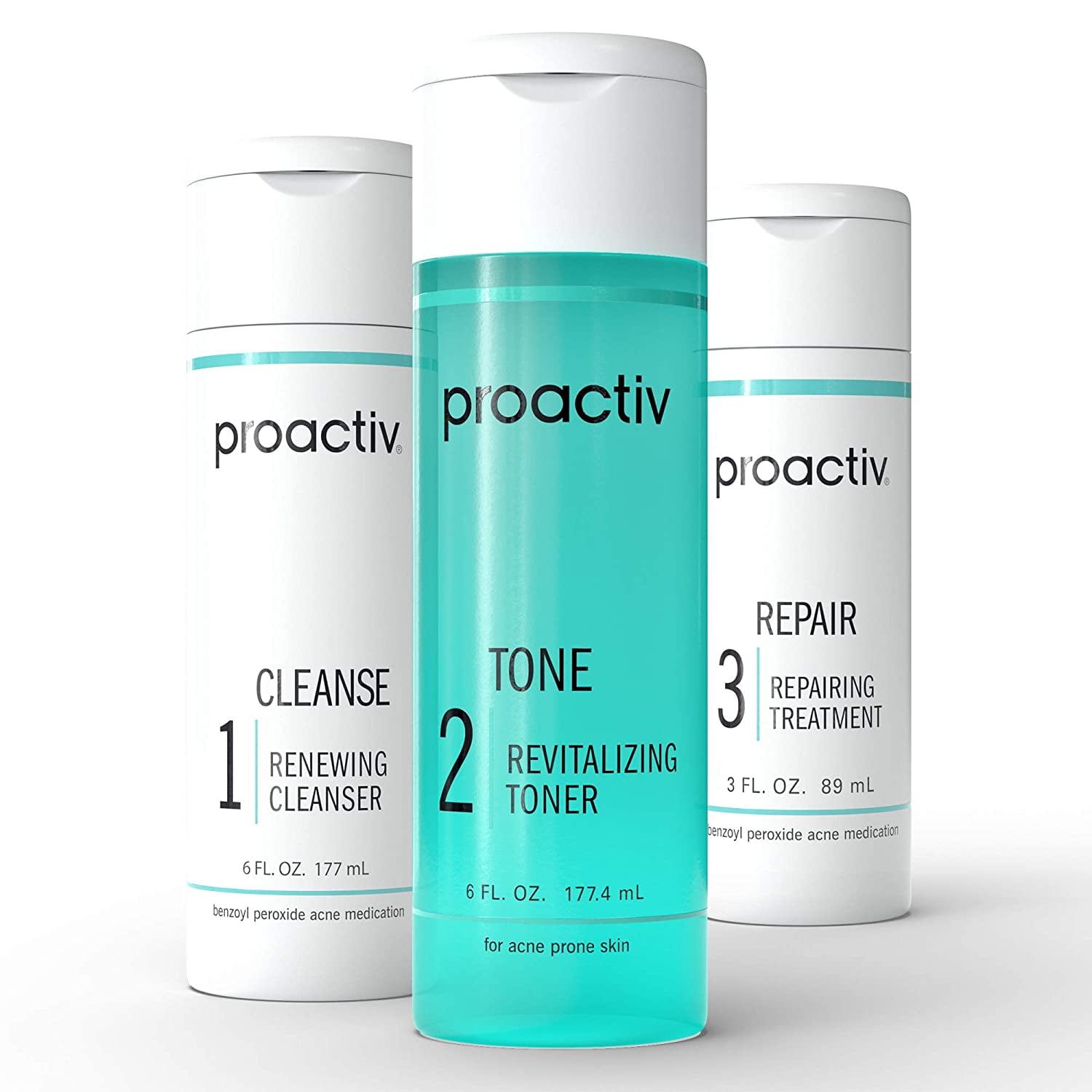 Proactiv 3 Step Acne Treatment - Benzoyl Peroxide Face Wash, Repairing Acne Spot Treatment for Face and Body, Exfoliating Toner - 90 Day Complete Acne