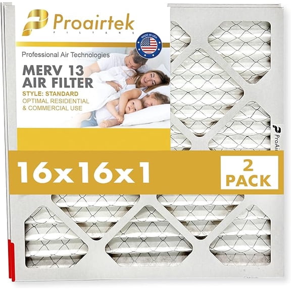 Proairtek 16x16x1 MERV 13 Air Filter 2-Pack, High-Efficiency HVAC Furnace Filters for Cleaner Home Air