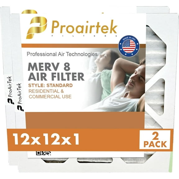 Proairtek AF12121M08SWH Model 12x12x1 Pack of 2 Air Filters, MERV 8; Ideal for Anyone Wanting Crisp Air in Their Home