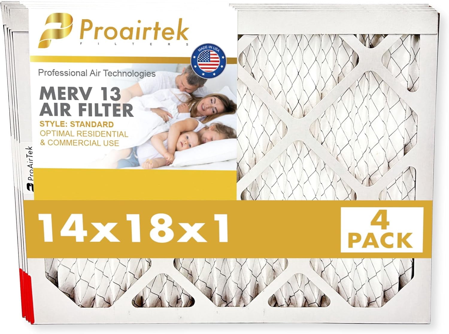 Proairtek AF14181M13SWH Model 14x18x1 Pack of 4 Air Filters, MERV 13; Ideal for Anyone Wanting Clean, Crisp Air in Their Home