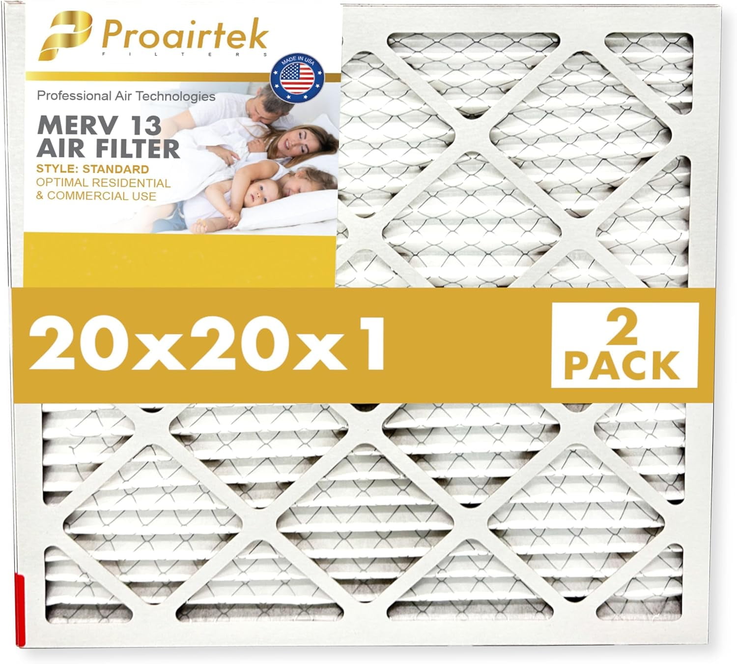 Proairtek AF20201M13SWH Model 20x20x1 Air Filter, MERV 13, 2-Pack – High Efficiency Pleated HVAC Replacement Filter