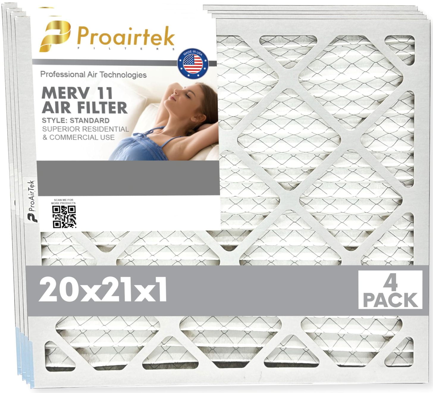 Proairtek AF20211M11SWH MERV 11 20x21x1 Air Filters (Pack of 4); Ideal for Anyone Wanting Clean, Crisp Air in Their Home; Offers Enhanced Airflow and Efficiency; High-performance Filtration