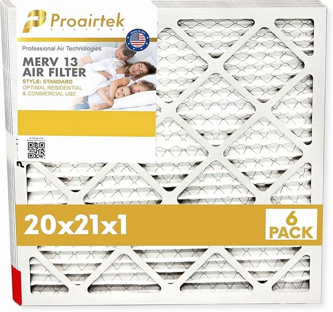 Proairtek AF20211M13SWH Model 20x21x1 Pack of 6 Air Filters, MERV 13; Ideal for Anyone Wanting Clean, Crisp Air in Their Home; Offers Enhanced Airflow and Efficiency; High-performance Filtration