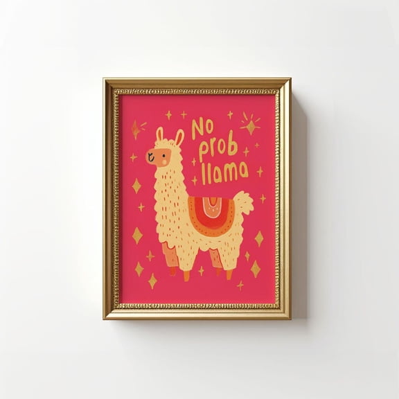 No Prob Llama Wall Art Print Retro Llama Poster Cute Dorm Room Wall Art Y2K Door Room Animal Print Quirky Llama Wall Decor, Unframed Canvas Size 8x12 F03.1.15l1092