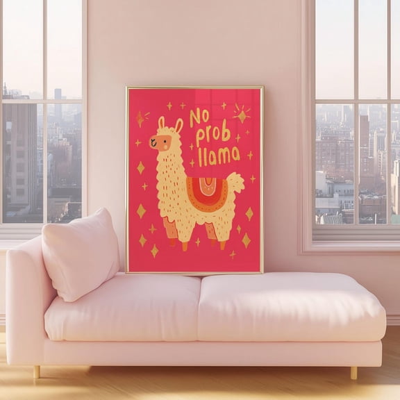No Prob Llama Wall Art Print Retro Llama Poster Cute Dorm Room Wall Art Y2K Door Room Animal Print Quirky Llama Wall Decor, Unframed Poster Size 12x18 F03.1.15l1121