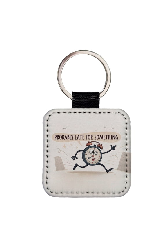 Probably Late For Something Funny Running Clock Faux Leather Square Keychain