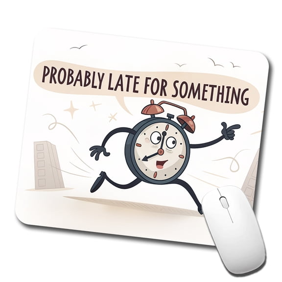 Probably Late For Something Funny Running Clock Mouse Pad Low Profile Gaming Mat