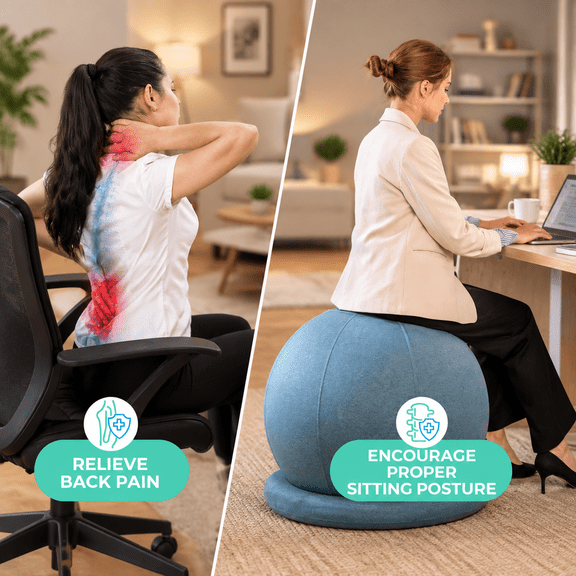 Probalanceo Ball Chair Yoga Exercise With Slipcover And Base For Home Office Desk Birthing & Stability Balance Seat To Multiple C