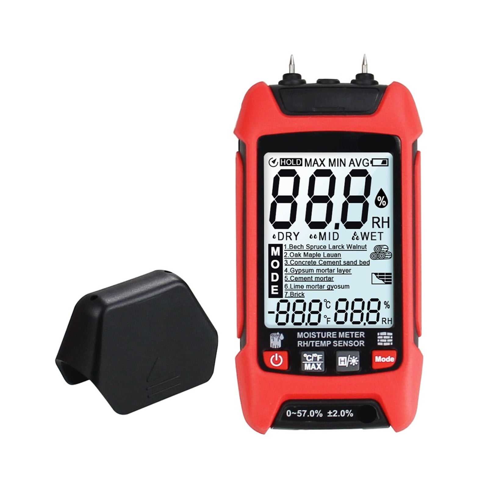 Probe Wood Moisture Detector Timber Hygrometer Display Digital Backlight Temperature Humidity Meter