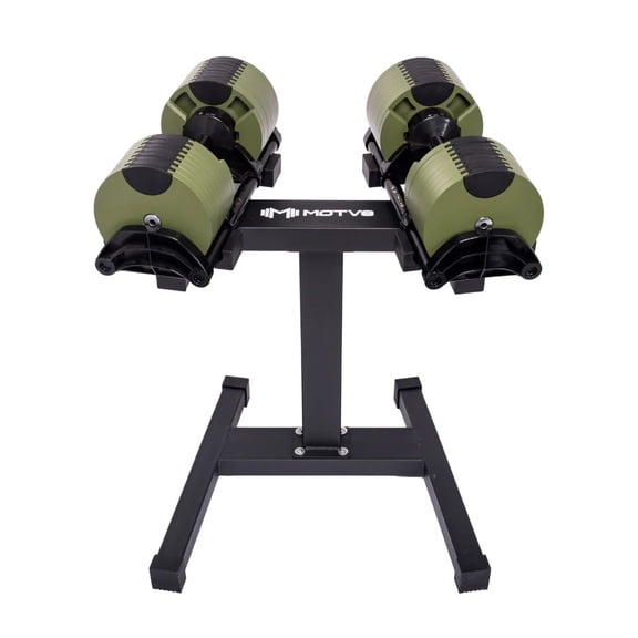 Probell 580 Adjustable Dumbbells - Motv8 Probells, 5lbs - 80lbs Adjustable Free Weight Dumbbells for Men and Women - Strength Training and Fitness (Army Green Pair With Stand)