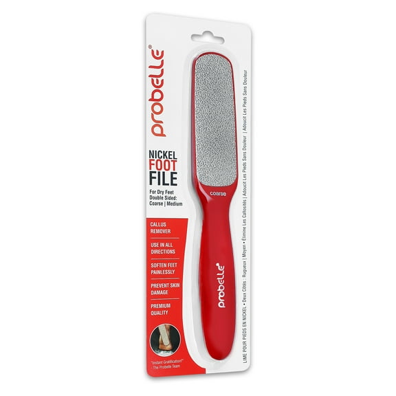 Probelle Double Sided Multidirectional Nickel Foot File Callus Remover - Immediately Reduces calluses and Corns to Powder for Instant Results, Safe Tool, Red