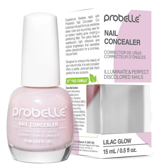Probelle Illuminating Nail Concealer, Sheer Long Lasting Brightening Nail Polish for yellowing discolored nails, perfect finish for damaged nails with imperfections, Vegan, Gluten Free, Lilac Glow