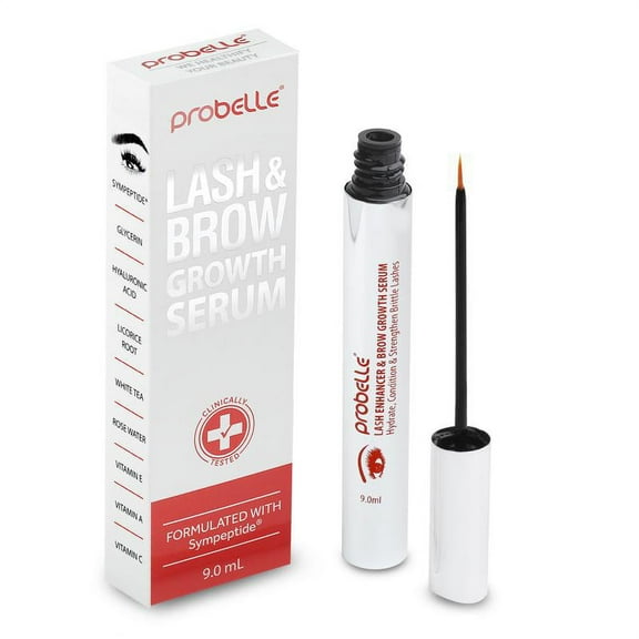 "Probelle Lash & Brow Growth Serum, Eyelash Enhancer and Eyebrow Formula with Sympeptite Bioactive Peptide Blend, 9 mL"