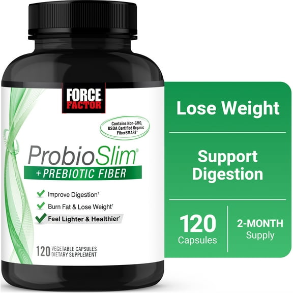 Force Factor ProbioSlim + Prebiotic Fiber Supplement with Probiotics for Digestive Health - 120 Capsules